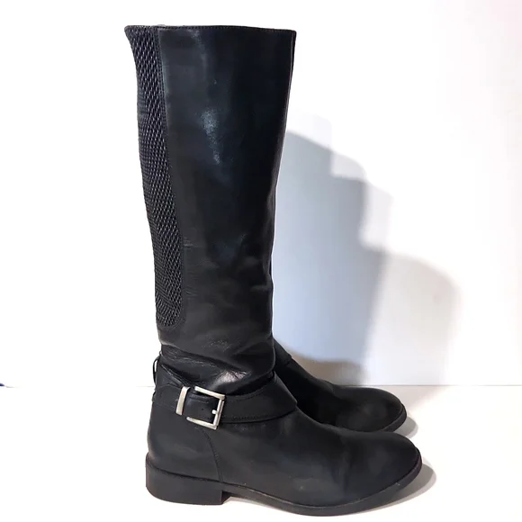 Clarks Pita Dakota Black Leather Riding Moto Buckle Zip Tall Boots Size 9.5 - Picture 4 of 13